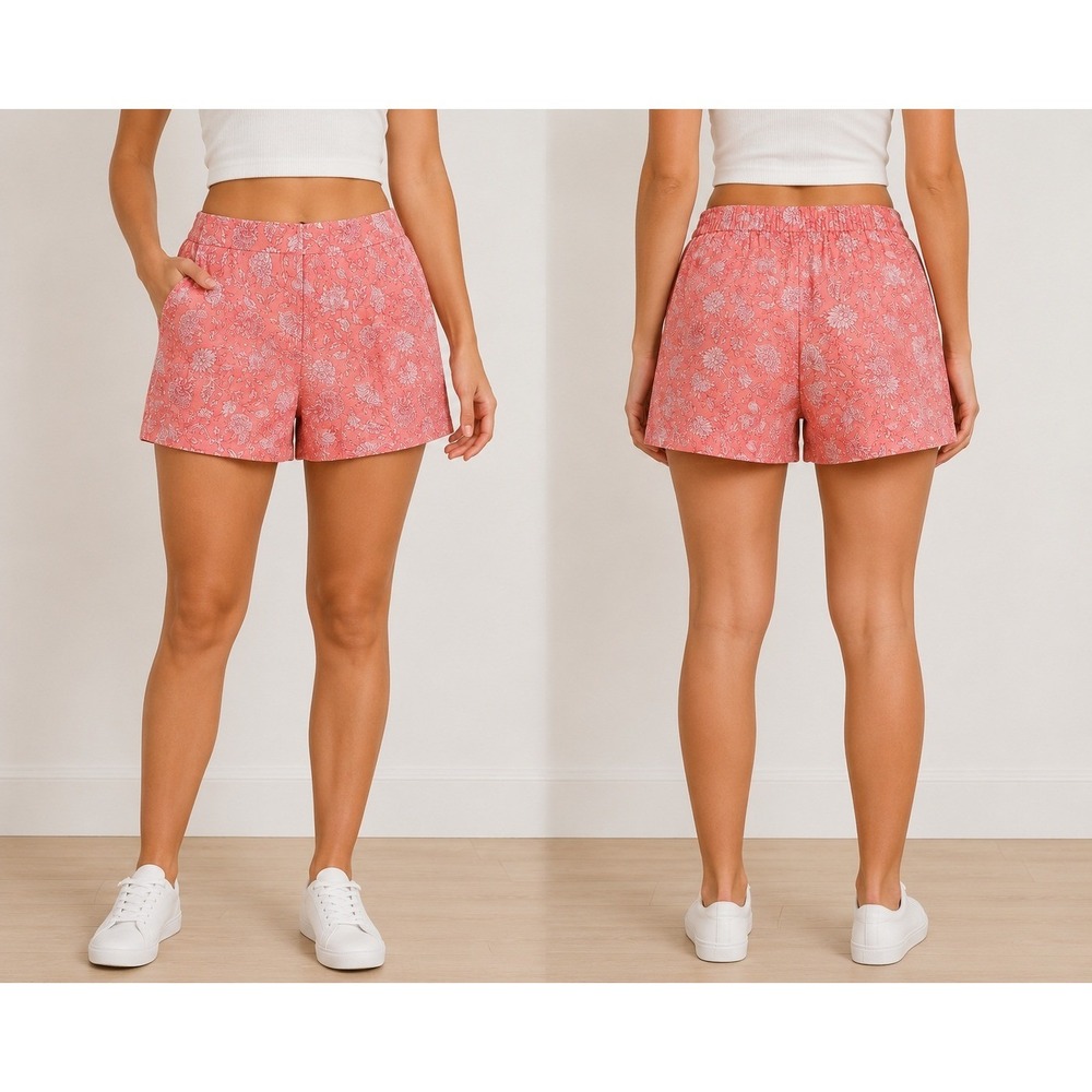 J.Crew Womens High Rise Floral Linen Blend Shorts Coral Pink White Size 4‎